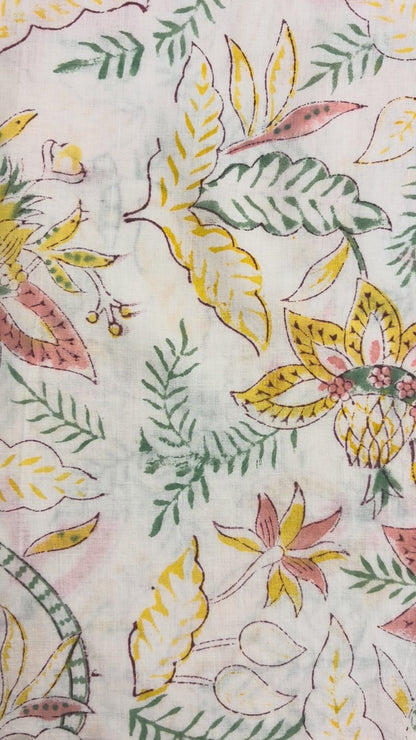 100% Cotton Hand Block Print Fabric | Tropical Floral Botanical Cotton Fabric | Jaipur Printed Cotton Fabric for Dresses, Home Décor, Quilting & Wholesale
