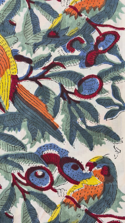 100% Cotton Hand Block Print Fabric | Premium Bird & Floral Print Cotton Fabric | Sustainable Dress Material Manufacturer India