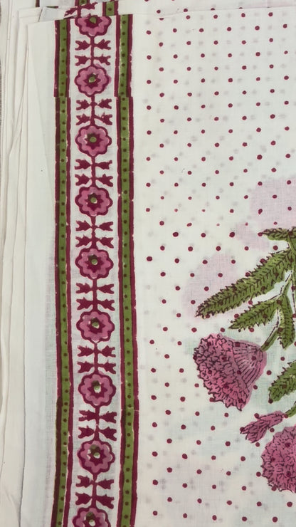 100% Cotton Hand Block Print Fabric | Floral Stripe Jaipur Print Cotton Fabric | Indian Handmade Fabric for Dresses, Quilts & Home Decor