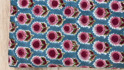 100% Cotton Hand Block Print Fabric | Pink Sunflower Floral Cotton Fabric | Jaipur Printed Cotton Fabric for Dresses, Quilts & Home Furnishing