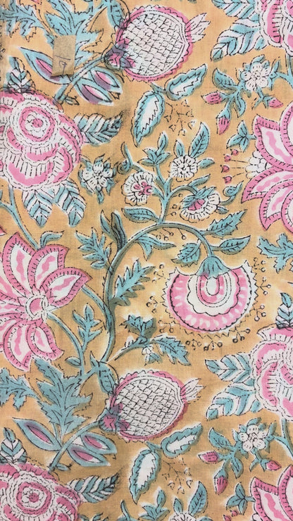 100% Cotton Hand Block Print Fabric 100% Cotton Hand Block Print Floral Vi100% Cotton Hand Block Print Floral Fabric | Pastel Botanical Cotton Fabric | Jaipur Printed Dress Material Manufacturer