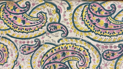 100% Cotton Hand Block Print Paisley Fabric | Green Floral Printed Cotton Fabric | Indian Jaipur Fabric for Apparel, Home Decor & Quilting | Wholesale Manufacturer
