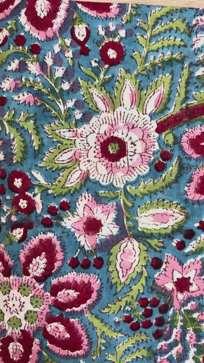100% Cotton Hand Block Print Fabric | Multicolor Floral Cotton Fabric | Jaipur Handmade Printed Fabric for Apparel, Home Furnishing & Crafts