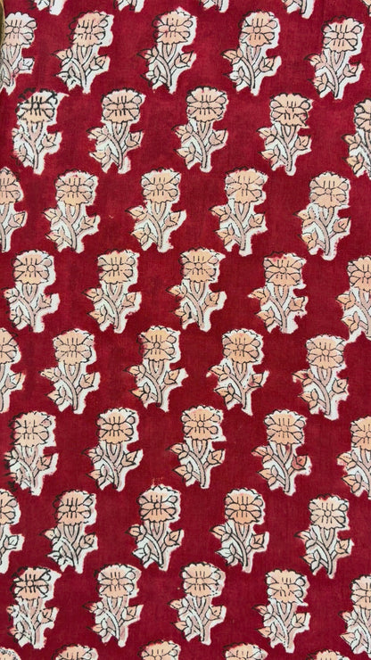 100% Cotton Hand Block Print Fabric | Red Floral Buti Cotton Fabric | Jaipur Printed Cotton Fabric for Dresses, Kurtis, Quilting & Home Décor | Wholesale Manufacturer