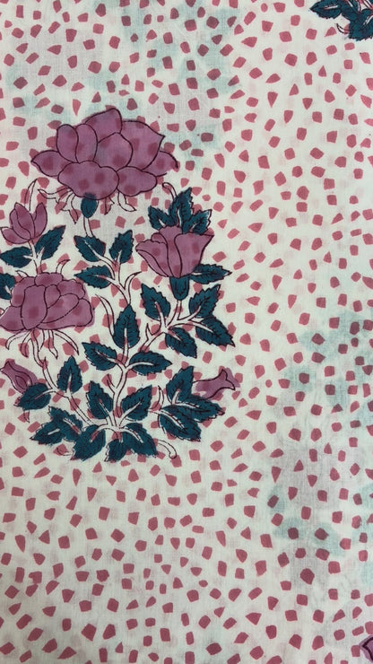 100% Cotton Hand Block Print Fabric | Pink Floral Printed Cotton Fabric | Soft Jaipur Cotton Fabric for Dresses, Home Furnishing & Crafts