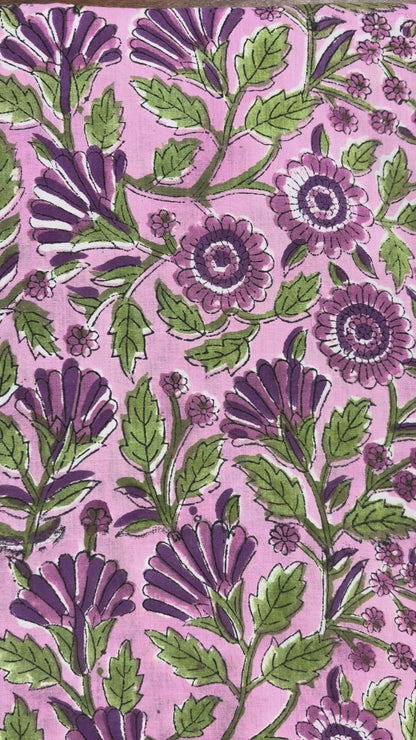 100% Cotton Hand Block Print Paisley 100% Cotton Hand Block Print Floral Fabric | Lavender Botanical Cotton Fabric | Coordinated Print Collection | Jaipur Manufacturer