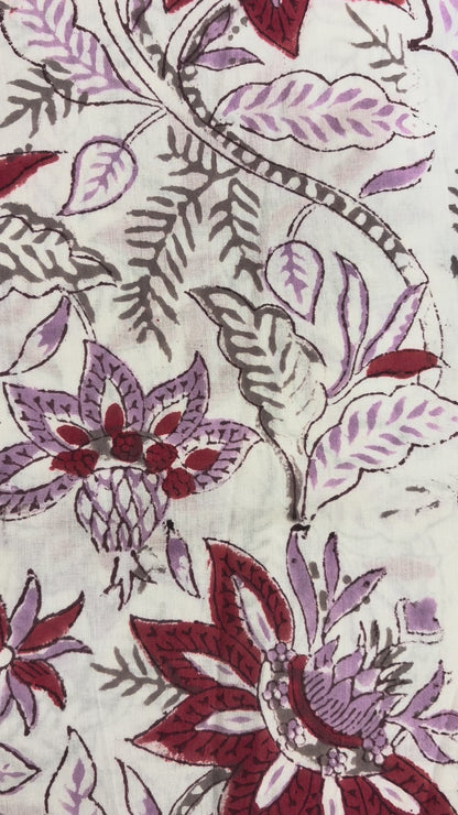 100% Cotton Hand Block Print Fabric | Tropical Floral Botanical Cotton Fabric | Jaipur Printed Cotton Fabric for Dresses, Home Décor, Quilting & Wholesale