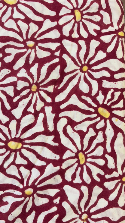 100% Cotton Hand Block Print Fabric | Floral Daisy Print Cotton Fabric | Soft Cambric Fabric for Apparel & Home Textile