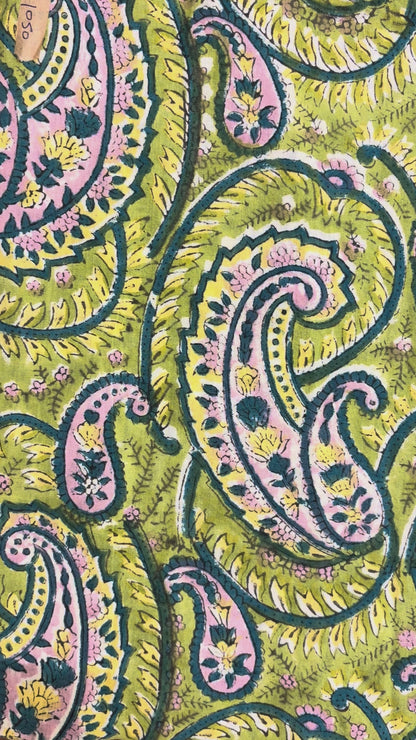 100% Cotton Hand Block Print Paisley Fabric | Green Floral Printed Cotton Fabric | Indian Jaipur Fabric for Apparel, Home Decor & Quilting | Wholesale Manufacturer